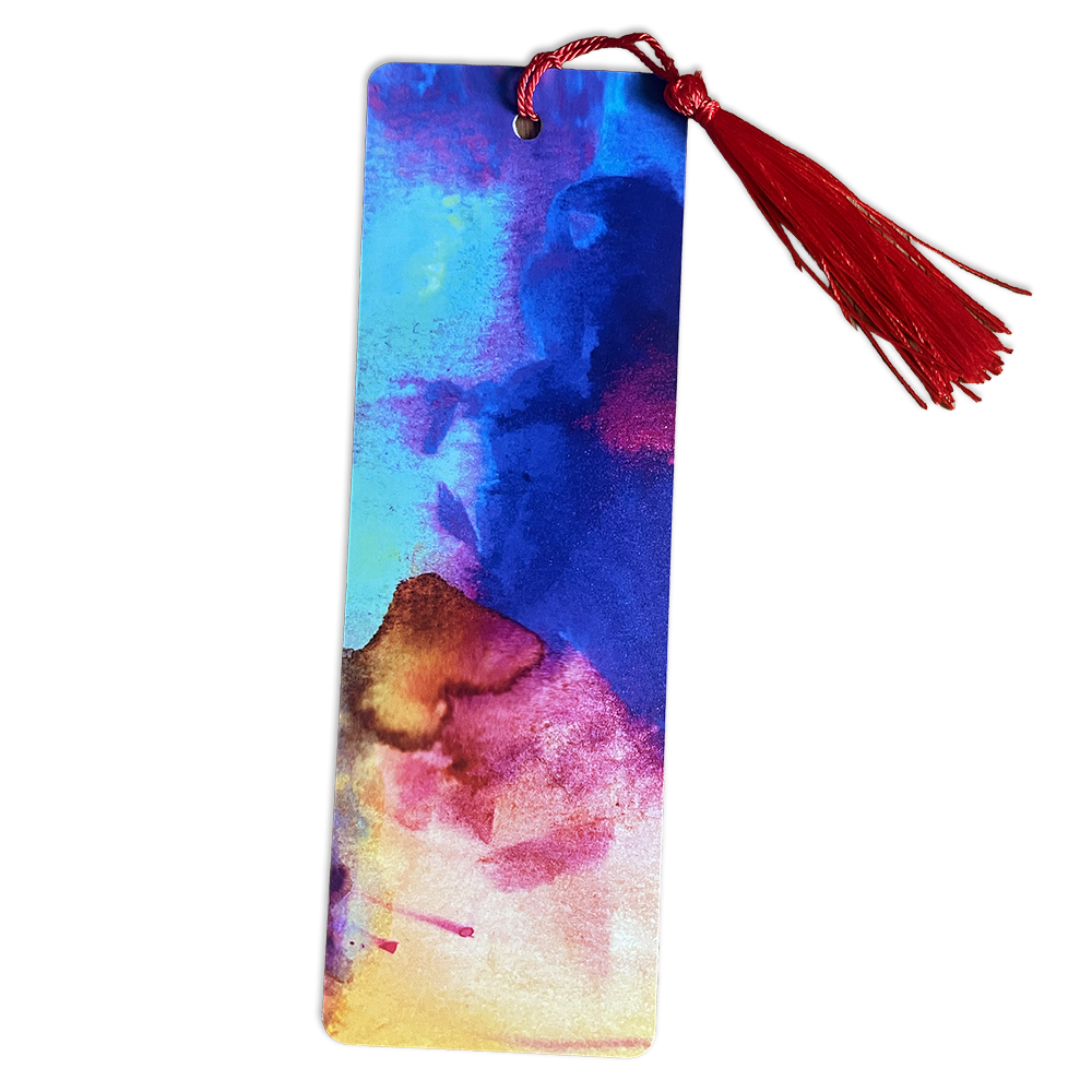 Blue colourful watercolour design bookmark